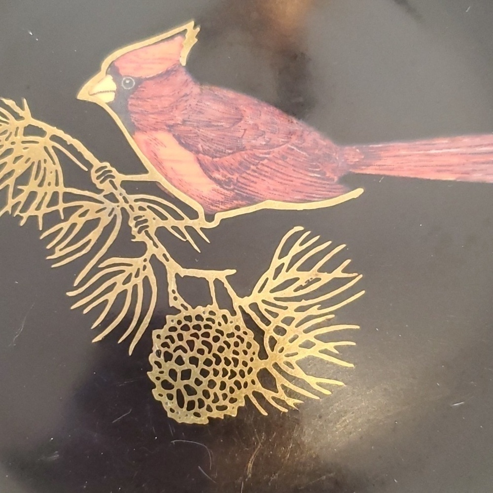 Couric 8 inch round red cardinal tray pine branch dish Vintage - Picture 5 of 5